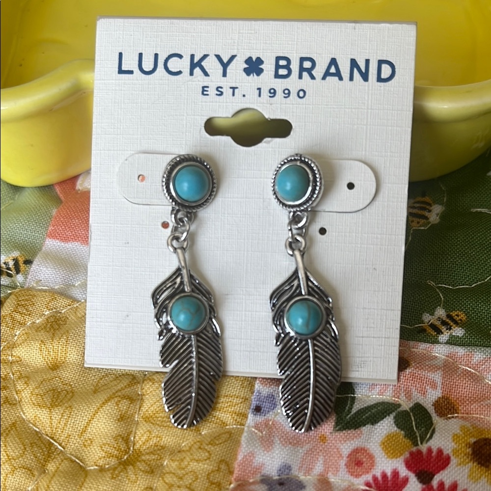 Lucky Brand Silver and Turquoise Feather Earrings